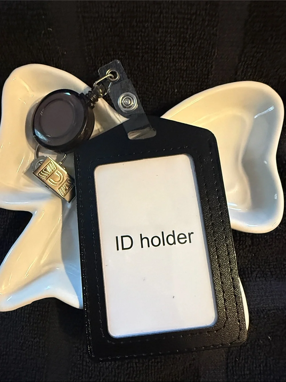 Black ID Badge Holder with Retractable Reel and Clip